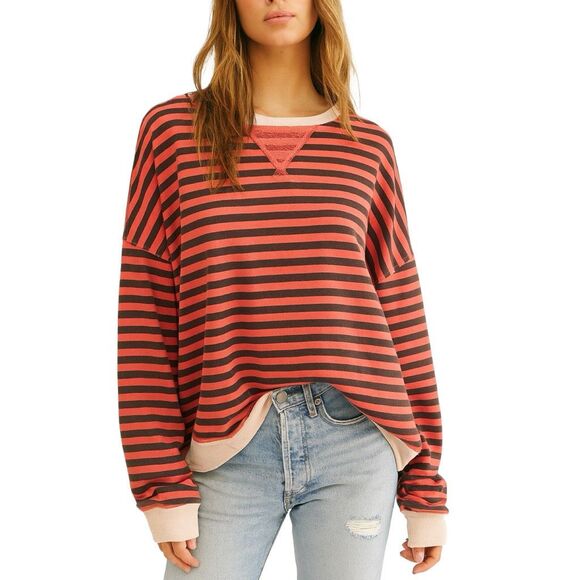 We The Free x Free People Classic Striped Oversized Crew Neck - Size Medium - Picture 1 of 6